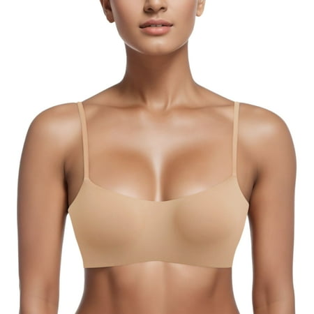 

njshnmn Women s Everday Bra Invisible Wireless Bras Soft Comfy Daily Bra Wirefree T-Shirt Bra Khaki 34