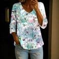 thumbnail image 2 of DeHolifer Women's Shirts Floral Printed 3/4-Sleeve V-Neck Button Down Casual Loose Shirts Tops Purple M, 2 of 6