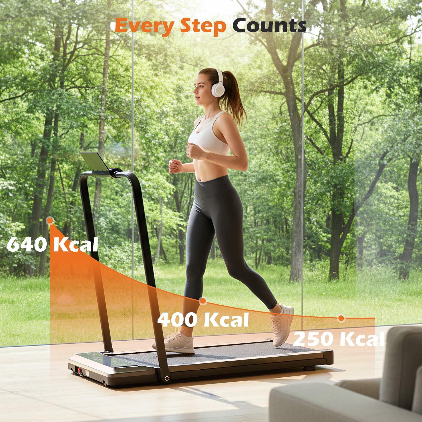 Edx Portable Folding Treadmill, Foldable Compact Treadmill for Home Office, Walking Running Treadmill with LED Display for Exercise, Silver