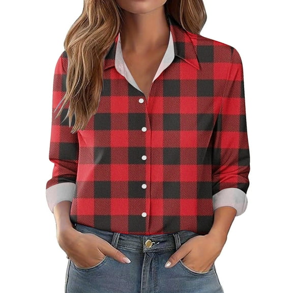 Uootdi Button Down Shirts for Women Long Sleeve Cotton Plaid Shirts Fall Dressy Casual Floral Print Long Sleeve Gift Tops Casual B