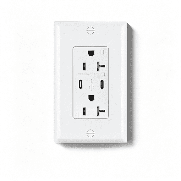 GJX Usb C Wall Outlet, 65W Gan Ultra Speed Charging Usb Receptacle for Laptops, 20A Tamper-Resistant Electrical Outlet with Type C Ports, Screwless Wall Plate Included, Etl Listed, White