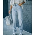 thumbnail image 3 of Women Trousers Elastic Long Leg Pants Straight Crossover Button Trousers Light Blue Pants Normal L, 3 of 7