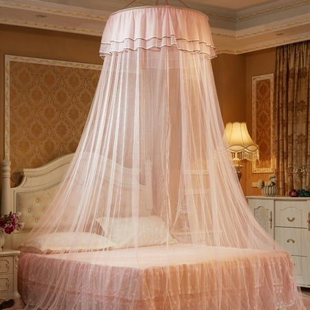 Princess Poster Canopy Round Double Lace Curtain Dome Bed Canopy Princess Mosquito Net with Luminous Butterfly ()