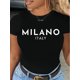 thumbnail image 1 of Milano Italy Letter Print T-Shirt - Casual, Soft Black Crew Neck, Short Sleeve for Women, Machine Washable, 1 of 6