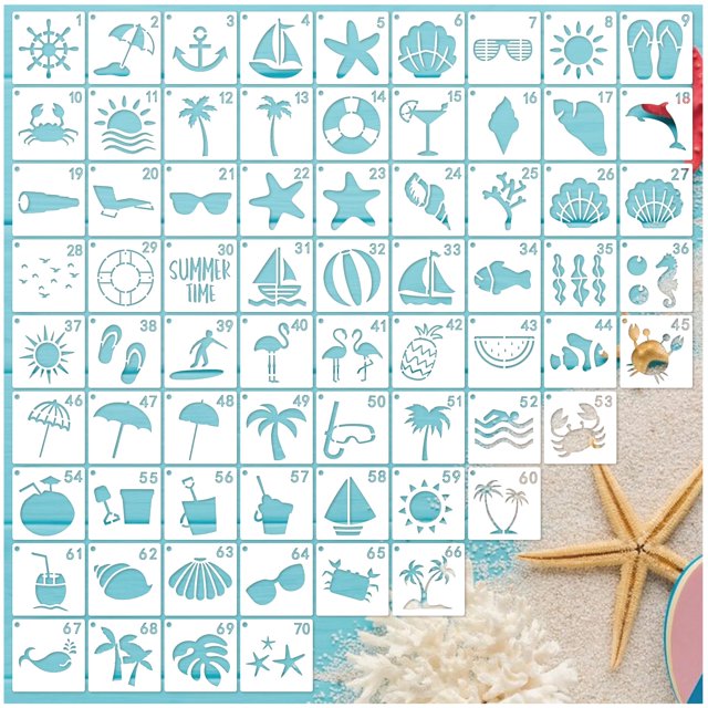 Juego de plantillas YHSLMH, 70 piezas, patrones de naturaleza y playa