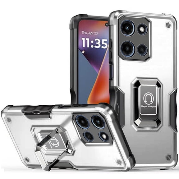 For Motorola Moto G 5G 2026 XT2613V OPTIMUM Ring Kickstand Phone Case Tempered Glass - Silver