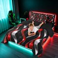 thumbnail image 4 of Manfei Gradient Stripes Queen Bedding, Shiny Abstract Lines Bedding Comforter Set Queen, Red, Black and Silver, Black Reversible 7-Piece, 4 of 6