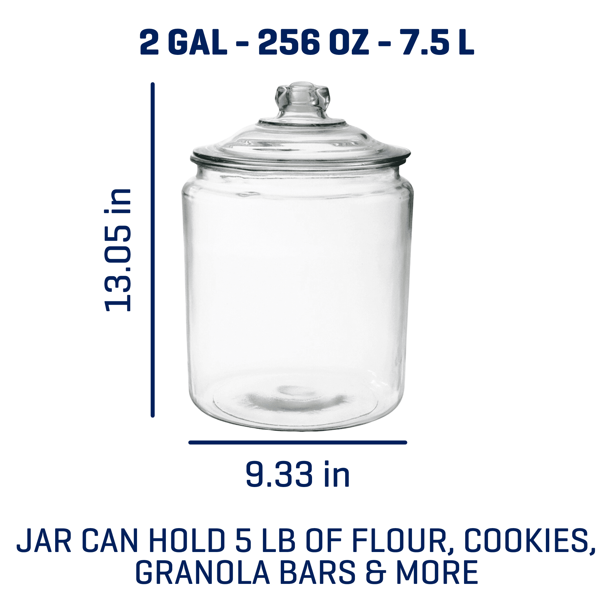 2-Gallon Clear Glass Large Jar Wide Mouth with Sturdy Classic Lid For  Storing