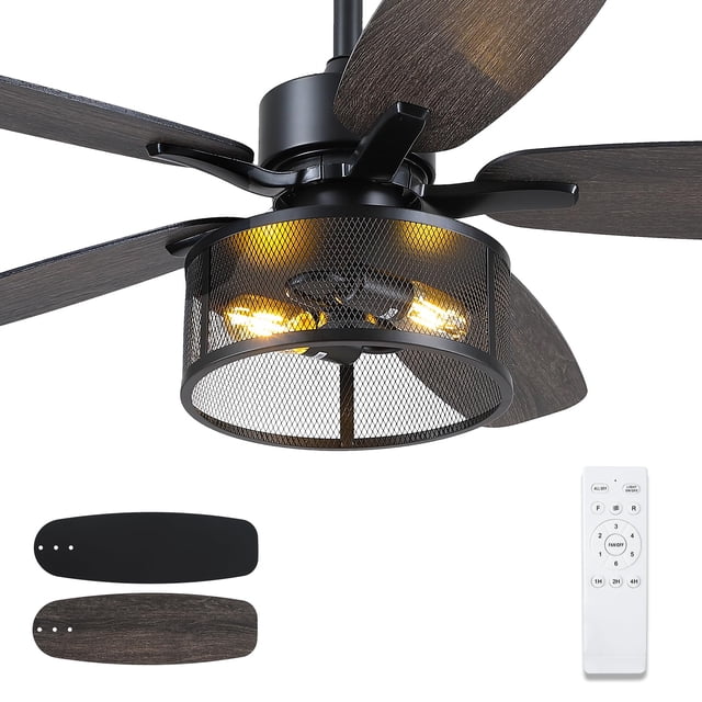 Ventilador de techo Hounberi Farmhouse de 48 cm con luz y mando a distancia, color negro