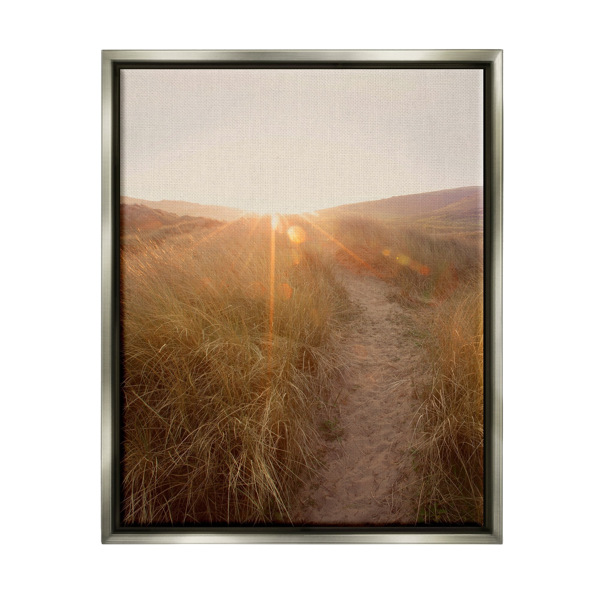 Stupell Industries Sunrays Through Sun Bleached Sand Dunes Tall Grass Luster Gray Framed Floating Canvas Wall Art, 24x30, by Ian Winstanley
