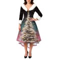 thumbnail image 4 of Christmas Dresses for Women Women's Fashion Elegant Autun And Winter Long Sleeve V-Neck Christmas Print Dress for Holiday Party,Light pink,S, 4 of 5