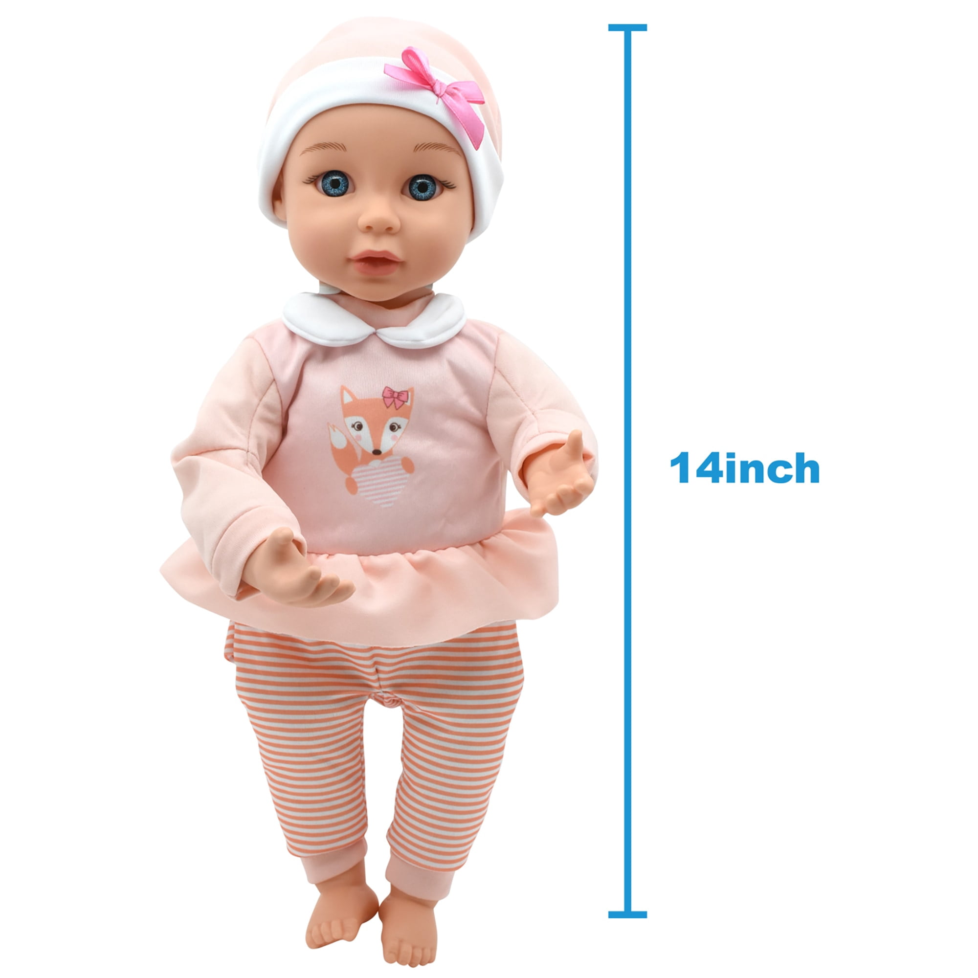 Little Darlings: Sweet Touch 14" Baby Doll - Fox-Pink-White - Soft Body, Makes Sounds, Sucks Thumb & Grabs Bottle, Interactive Toy, Kid-Toddler Age 2+