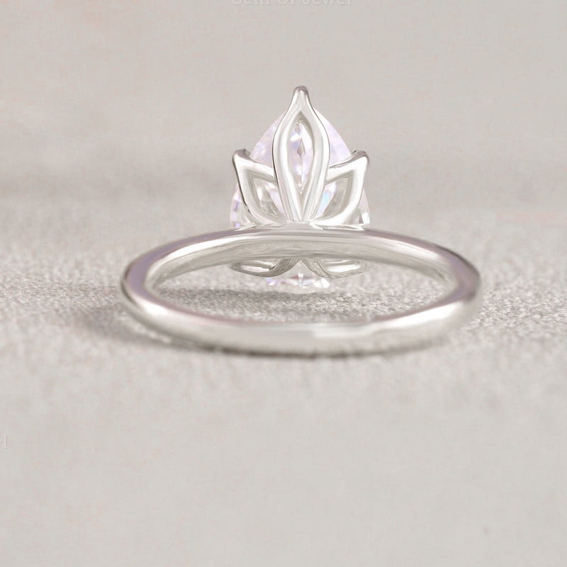 Cora Jewellery 2.5CT Tulip Floral Setting Pear Moissanite Solitaire Engagement Ring For Women , 18K White Gold