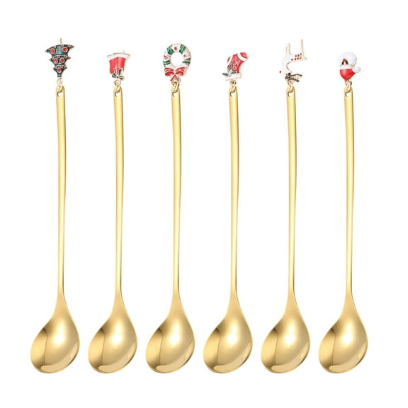 WEGFTDUOP 6pcs Christmas Stainless Steel Spoon Fork Coffee Stirring Spoons Dessert Forks Christmas Gifts Box Set Ornaments Decor