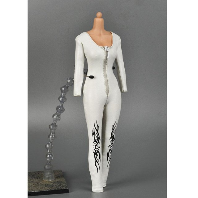 Vogacara Mono de cuero PU blanco con ropa femenina a escala 1/6 con estampado negro Muñecas y casas de muñecas