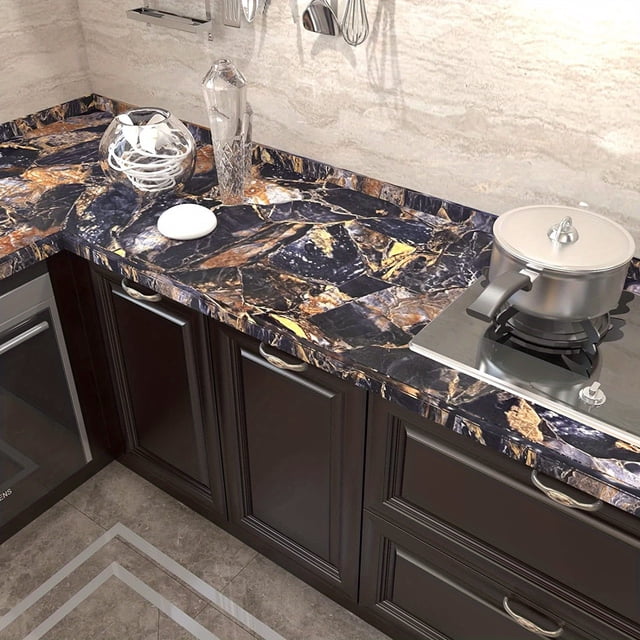 1 Roll Marble Self-Adhesive Wallpaper, Glossy Contact Paper, Thickened Self-Adhesive Wallpaper, Waterproof And Oil-Proof Countertop Wallpaper, Peel And Stick Wallpaper For Kitchen Bedroom Living Room