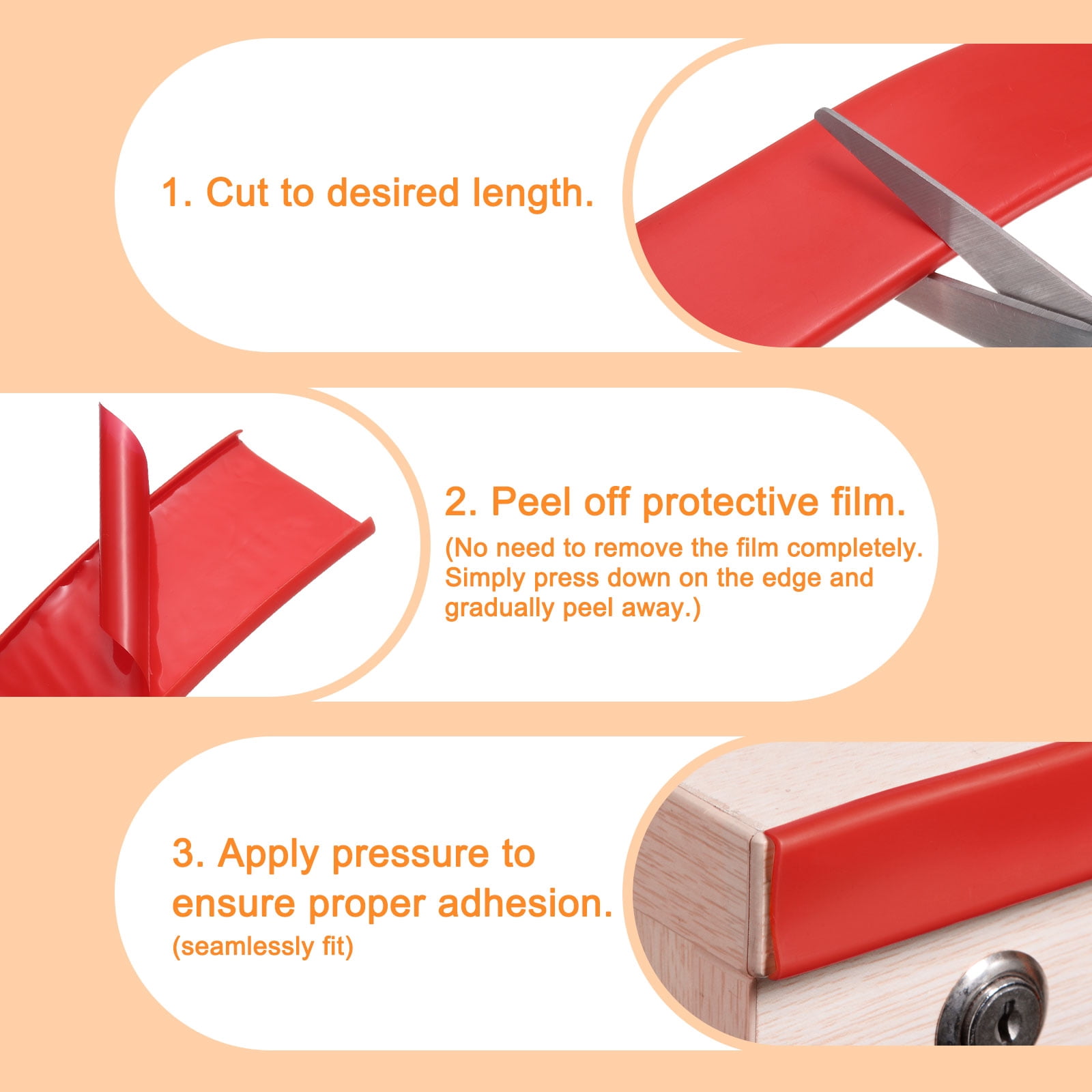 Uxcell U-Shape Edge Banding 1" x 19.7ft (25mm x 6M) Self Adhesive TPE Flexible Veneer Tape Soft Edge Strip Protector for Furniture Cabinet Table Protection Repair, Red