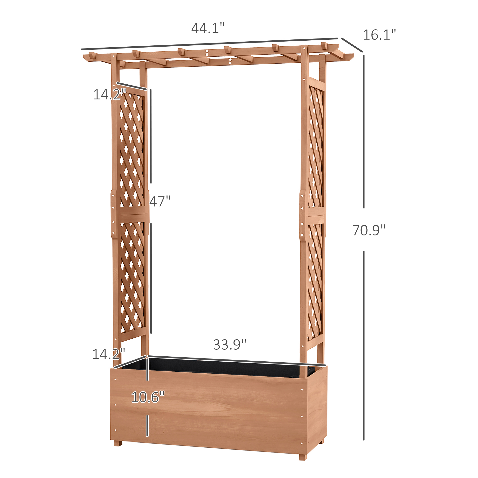 AsterOutdoor Raised Garden Bed with Arch Trellis, 70.75" Tall Wooden Planter Box, Drainage Hole & Fabric, for Climbing Plants & Flowers