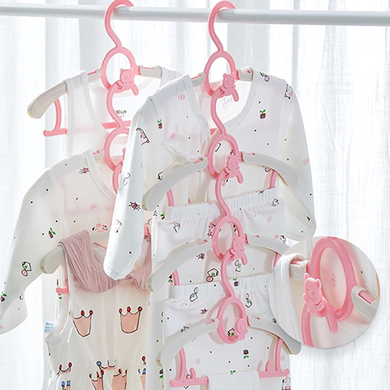 Kid Hangers for Closet 20pcs, Grey Infant Clothes Hanger 11-14" Adjustable Plastic Baby Coat Perchas with Bear Hook, Non-Slip Children Outfit Hangars for Girl Boy Toddler Newborn Teen Clothing