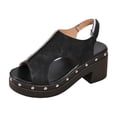 thumbnail image 6 of Xucatan Women's Chunky Heel Sandals, Peep Toe Asymmetrical Cutout Shoes with Metal Studs, Front Zipper Platform Heels, Versatile Spring Summer Edgy Footwear Gift, 6 of 9