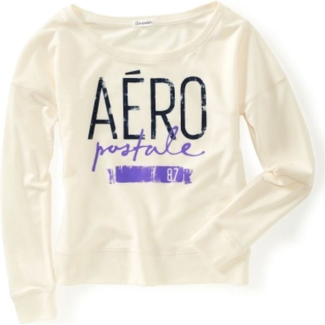 Sudadera Aeropostale para Mujer Aero Wide Crew Color Blanco Roto Grande Camisa de Entrenamiento
