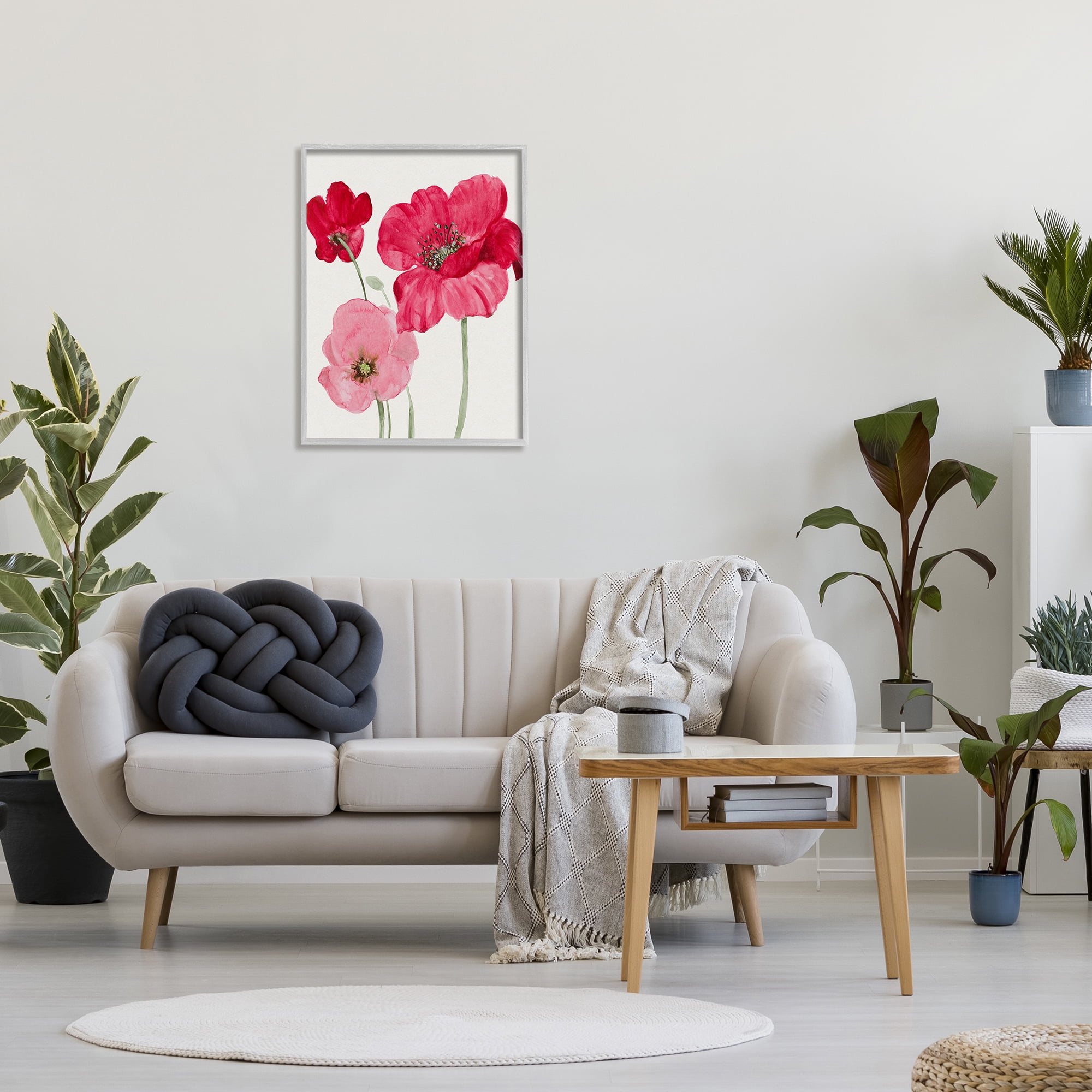 Stupell Romantic Red Poppies Trio Botanical & Floral Painting Gray Framed Art Print Wall Art