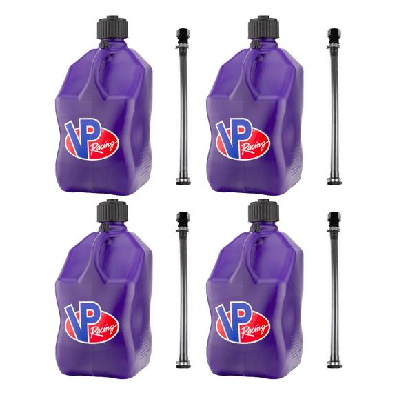 VP Racing 3612-CA, 5.5-Gallon Square Motorsport Jug Translucent Purple w/ 14" Standard Hose Close-Trimmed Cap and Neck for Tight Seal (4 Pack)