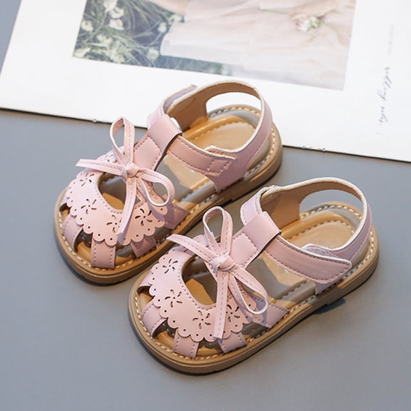 MEZZALL Summer Children Girls Large Sized Soft Soled Bow Knotted Open Weave Shoes Sandals Daily Fashion Leisure Kids Princess Solid Color Beach Sweet Retro Toddler Footwear