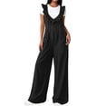 thumbnail image 4 of CHGBMOK Casual Summer Dressy for Women Ruffle Sleeveless Linen Jumpsuits with Pockets Wide Leg Pants, 4 of 7