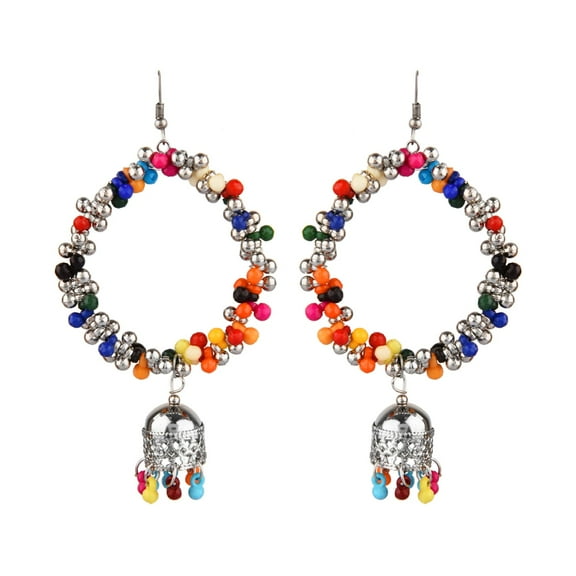 Efulgenz Boho Indian Tribal Gypsy Oxidized Silver Afghani Vintage Retro Thread Tassel Dangle Earrings Jewelry (Style 4- Multicolor)