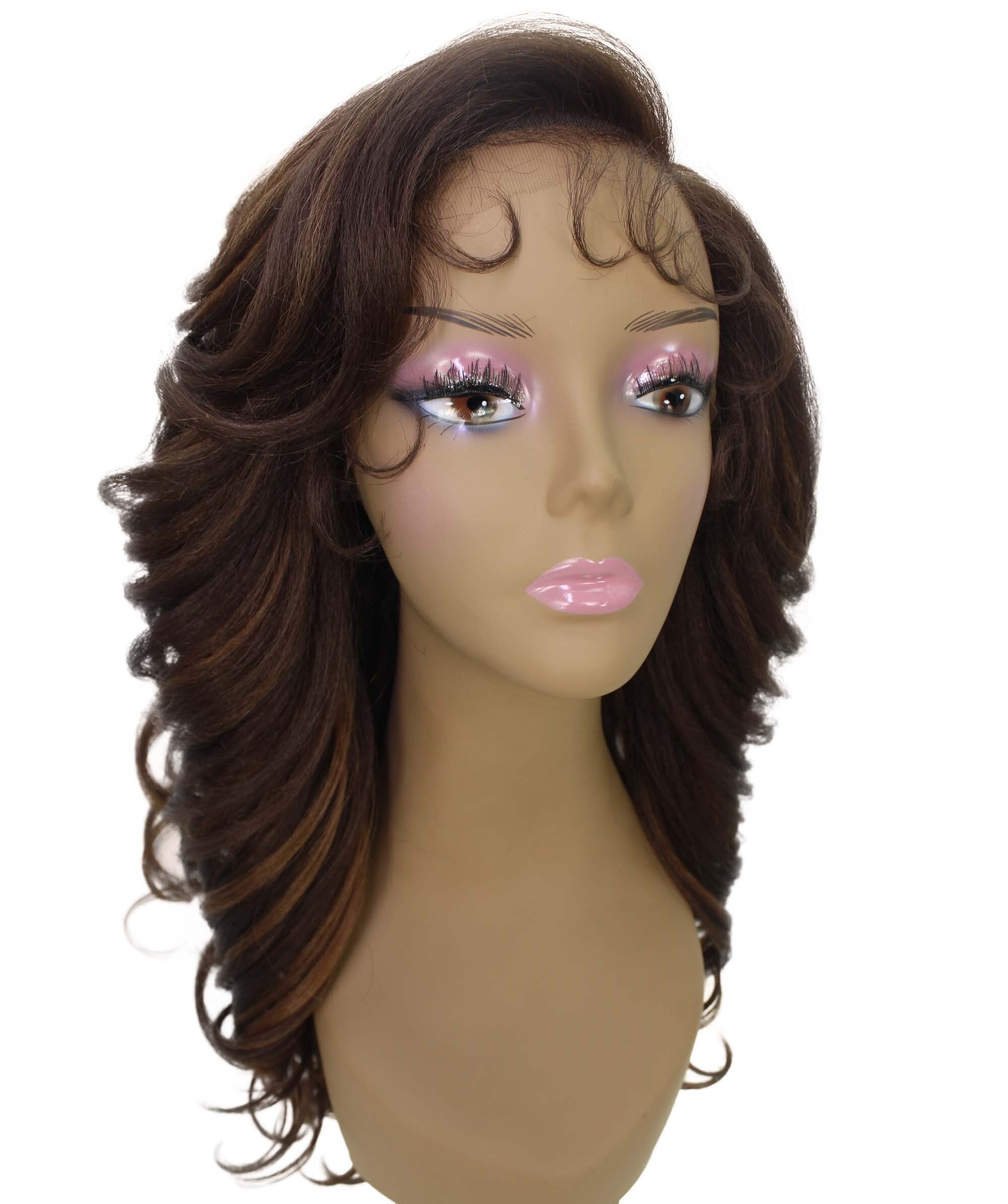 LUXLUXE Nia 20" Layered Wig | HD Lace Front Layered Wig for Black Women, Pre-Plucked Glueless Synthetic Body Wave Wig for Party & Daily Wear, Brown with Caramel Color
