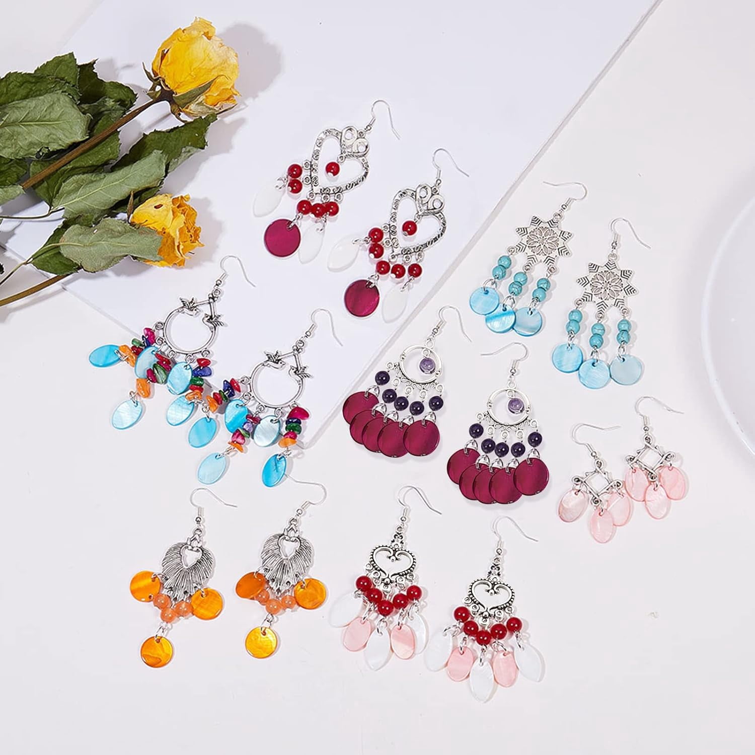 DIY Earring Making with Freshwater Shell Pendants Alloy Chandelier Components Links Natural & Synthetic Gemstone Beads and Brass Earring Hooks Mixed Color 4.6mm