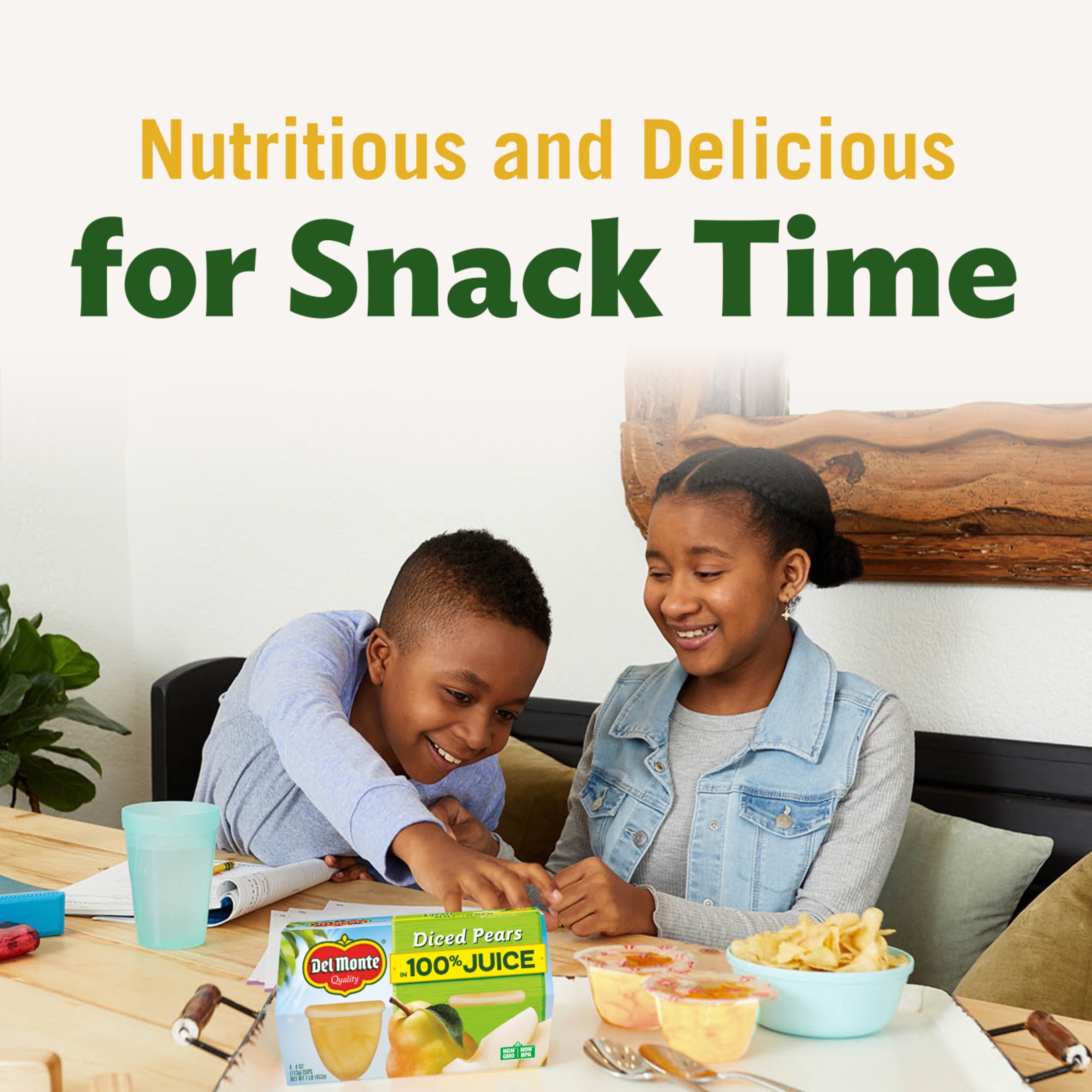 Del Monte Diced Pears Fruit Cup Snacks, 4 oz (Pack of 4)