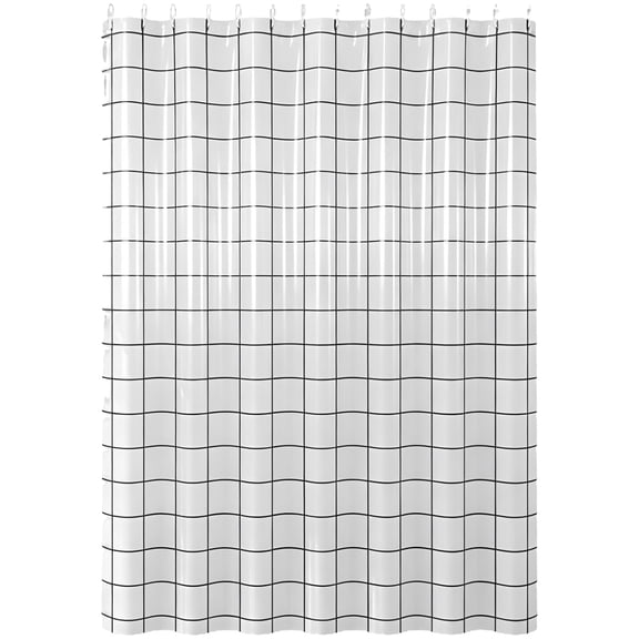 Geometric Pattern Shower Curtain, 70.9 x 78.7 in / 180 x 200 cm Black White Plaid Thick PEVA Fabric, Waterproof Mould-Resistant, Leak-Proof Modern Shower Shade with Hooks for Bathroom Decoration