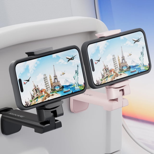 Soporte para teléfono MiiKare Airplane Travel con rotación de 360°, negro y rosa