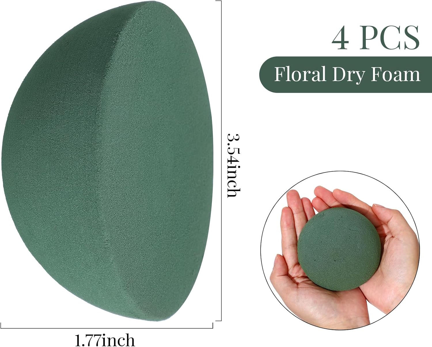 ABPETE 4 Pcs Half Ball Floral Foam Block Green Wet Dry Flower Foam Green Foam Balls Large Flower Craft for Wedding Artificial Flower Plant Bouquet Arrangement DIY Craft(4.72 x 2.36 Inch)