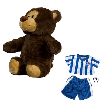 Plush Gear Romeo the Bear 8" Plush Toy with Soccer Uniform and Ball – Soft Cuddly Sports Bear for Kids