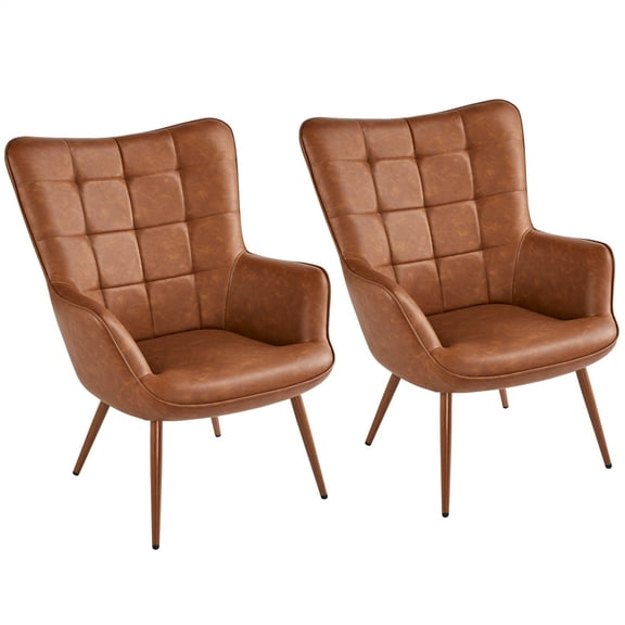 Alden Design Mid-Century Modern Faux Leather Wingback Accent Chair, Set of 2, Brown