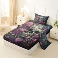 thumbnail image 2 of Castle Fairy Goth Damask Skull Twin Sheets 3pcs,Floral Peony Butterfly Stars Print Bedding,Teal Black,1 Fitted Sheet,1 Flat Sheet and 1 Pillowcase, 2 of 6