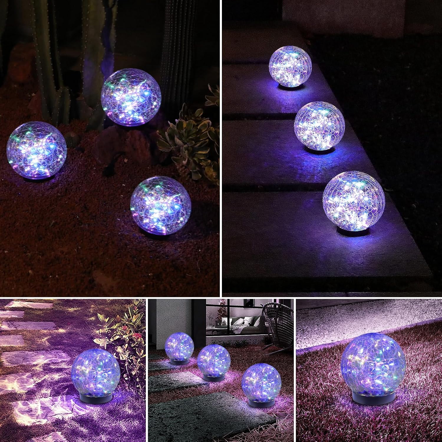 1 Pack Solar Globe Lights Outdoor Waterproof-Solar Balls-Solar Garden Lights-Orbs Cracked Glass Ball for Lawn Patio Yard Backyard Decorations