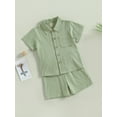 thumbnail image 4 of Yunliwuli Baby Kids Boys Shorts Set, Short Sleeve Button Closure Shirt with Elastic Waist Shorts, 4 of 10