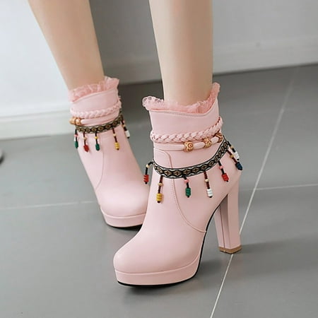

Cathalem Women Ankle Boots In Autumn Fashion Simple National Style Large Waterproof Platform Leopard Boots Women Size 7 Pink 7.5