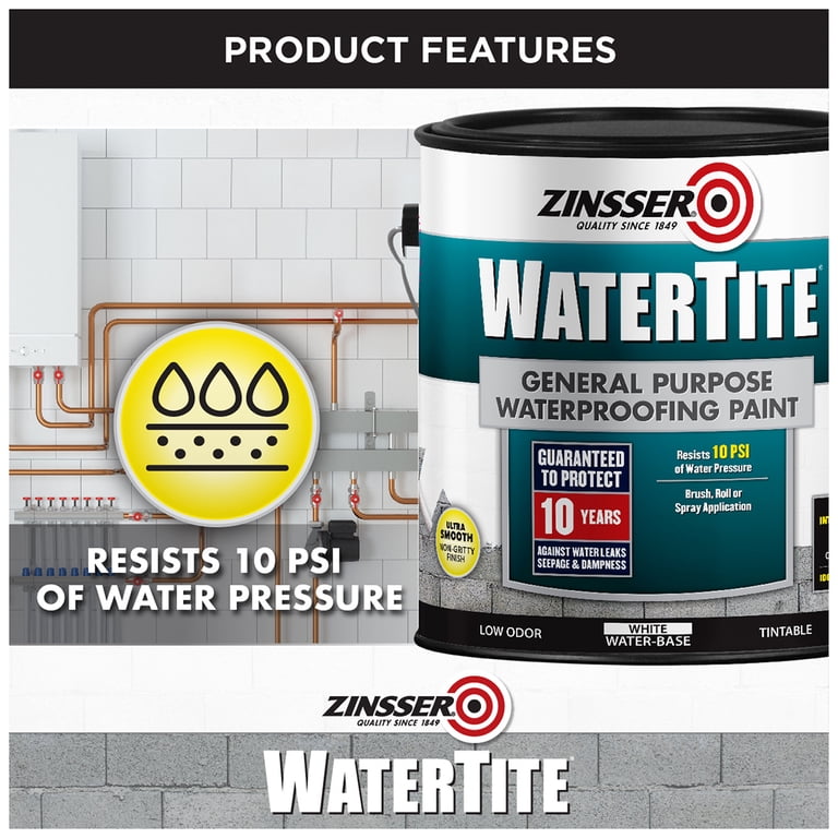 Zinsser WaterTite Matte General Purpose Waterproofing Paint, 1 Gallon photo 5