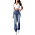 thumbnail image 3 of Daznico Tummy Control Bootcut Jeans,Women's High Waisted Wash Fashion Personality Denim Flared Pants,Women Bootcut Jeans Stretchy Stadeke Jeans(Size:2XL), 3 of 9