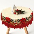 thumbnail image 2 of Vintage Christmas Poinsettia Tablecloth,60 Inch Round,Polyester Table Cover for Family Holiday Party, 2 of 6