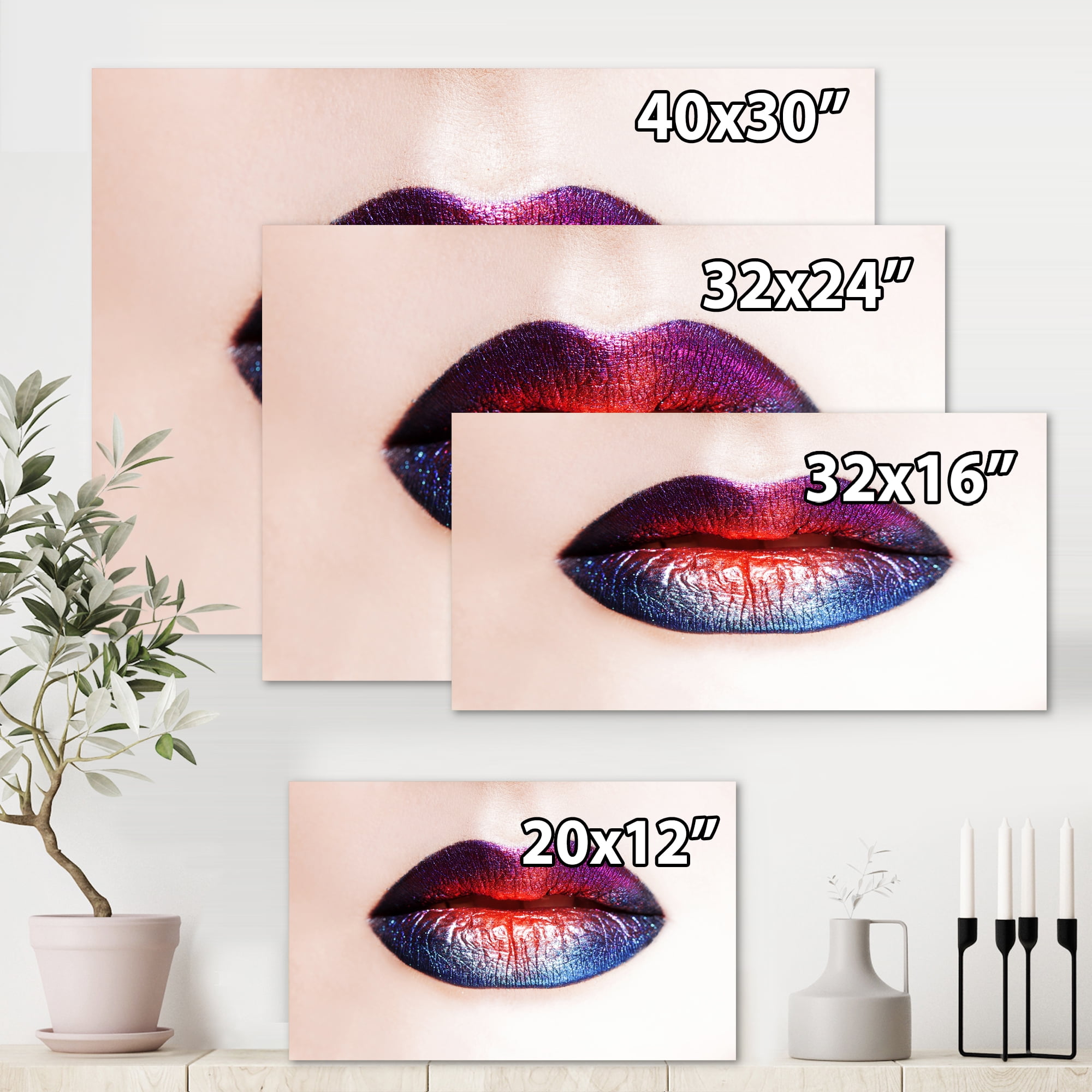 Female Lips With Bright ed Lipstick 12 in x 8 in Photography Canvas Art Print, by Designart