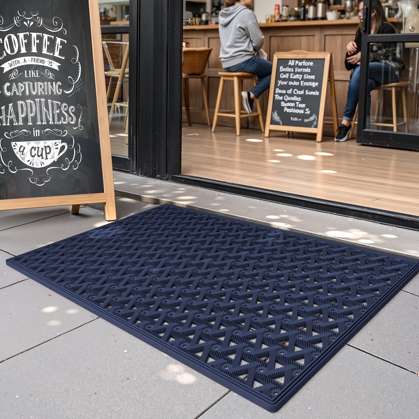 PABUBE Outdoor Doormat , Waterproof and Heavy Duty Doormat for Outside, Low Pile Dirt Trapper Rubber Outdoor Mat and Non-Slip Welcome Mat for Front Doors, 24" x 36", Blue