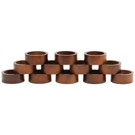 MEPERPER Wooden Napkin Rings Set, Artisan Crafted, Tabletop Decor, Brown, 12-Pack