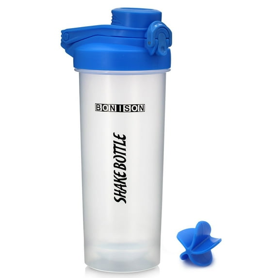 24 oz Shake Bottle Flip Top Spout With Lid Lock New Mixer Ball To Mix Protein Powder Easy Shaker Water Bottle With Handle (24oz-blue)