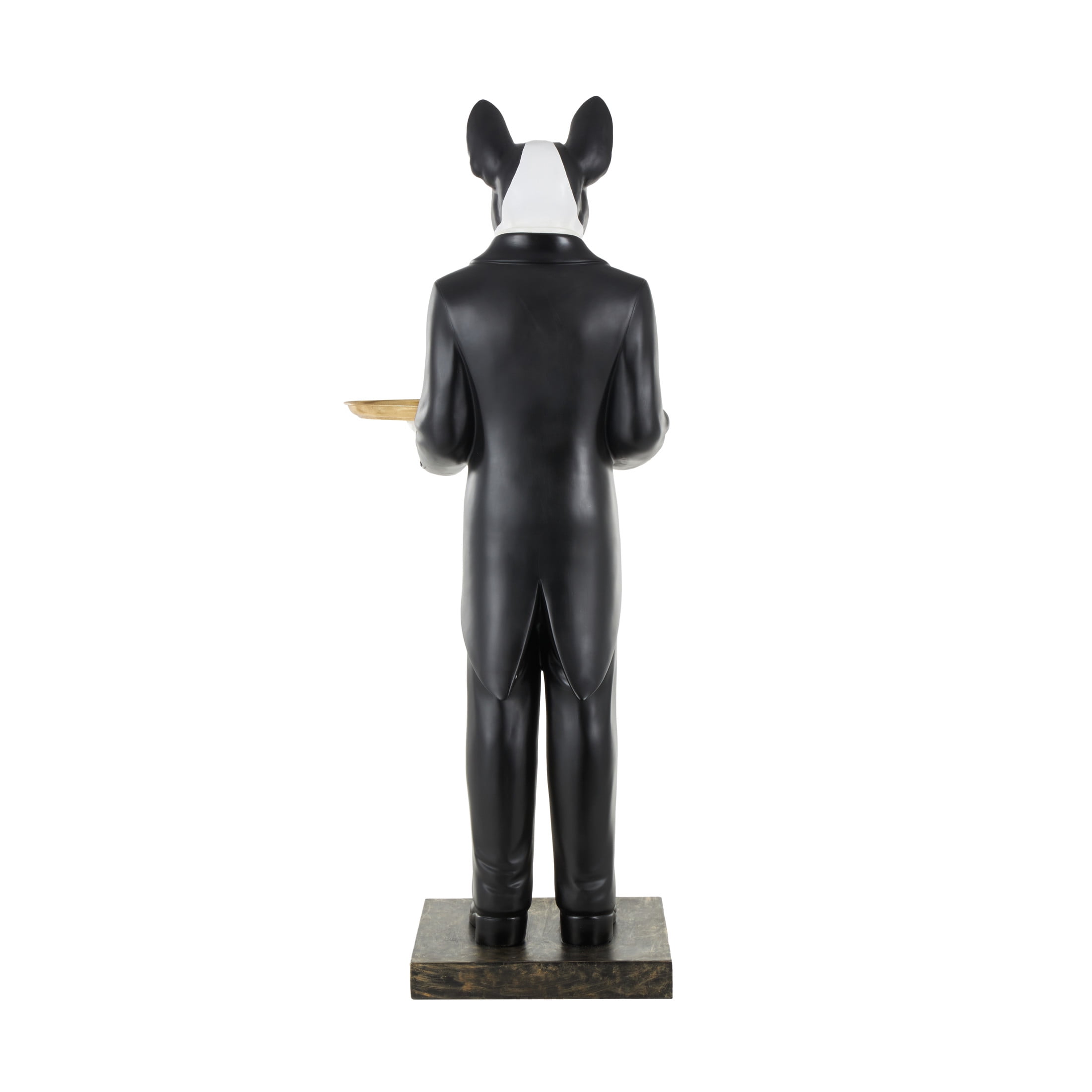 26" x 64" White Resin Floor Waiter Dog Sculpture with Gold Bow Tie and Plate, by DecMode